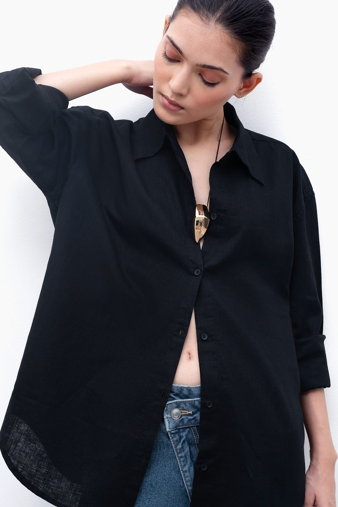 100% Linen Oversized Shirt - Black