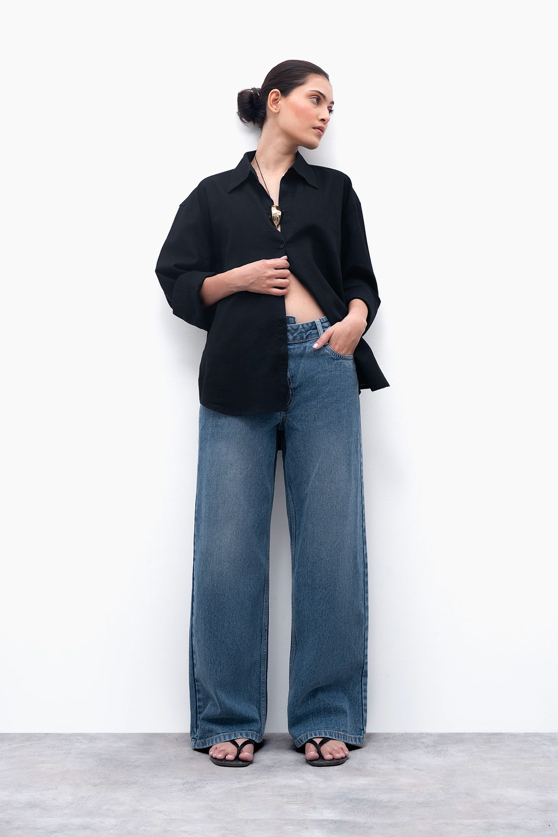100% Linen Oversized Shirt - Black