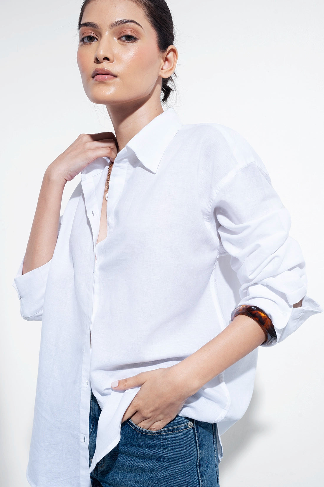 100% Linen Oversized Shirt - White