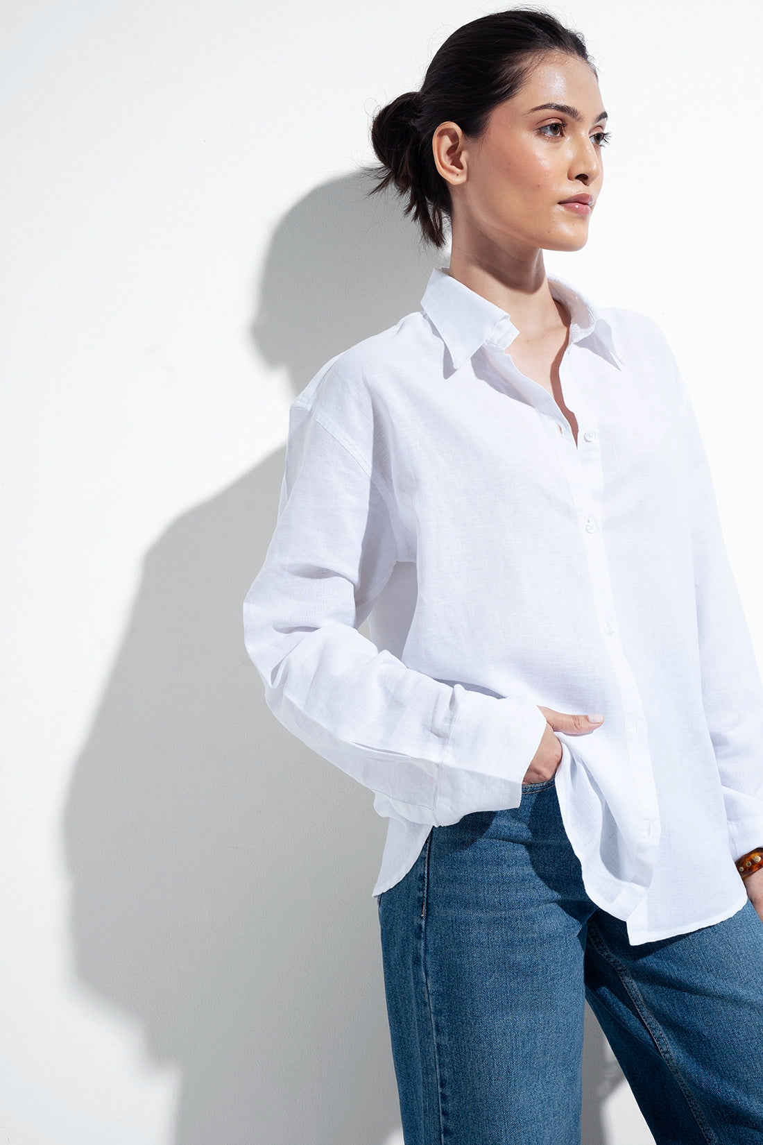 100% Linen Oversized Shirt - White