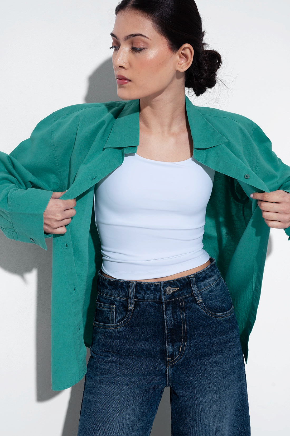 100% Linen Oversized Shirt - Green