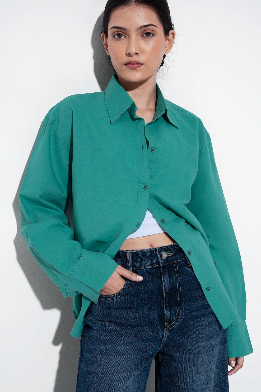 100% Linen Oversized Shirt - Green