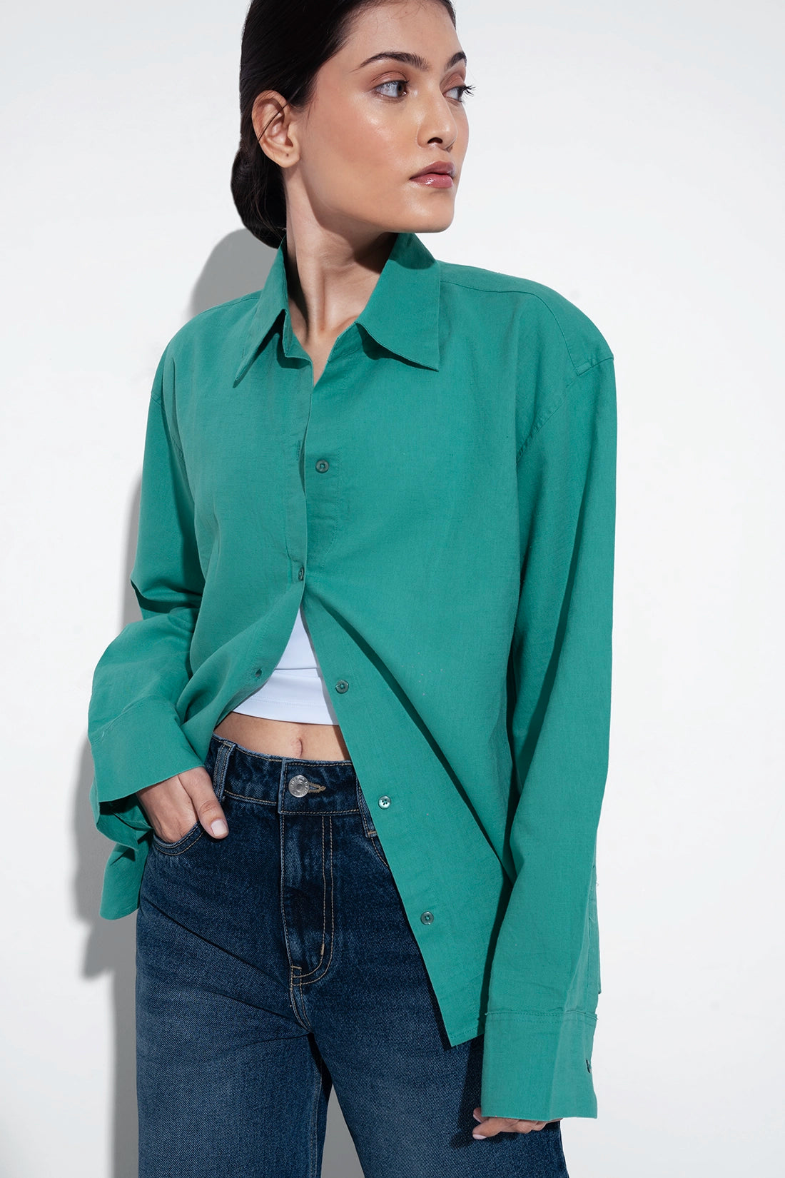 100% Linen Oversized Shirt - Green