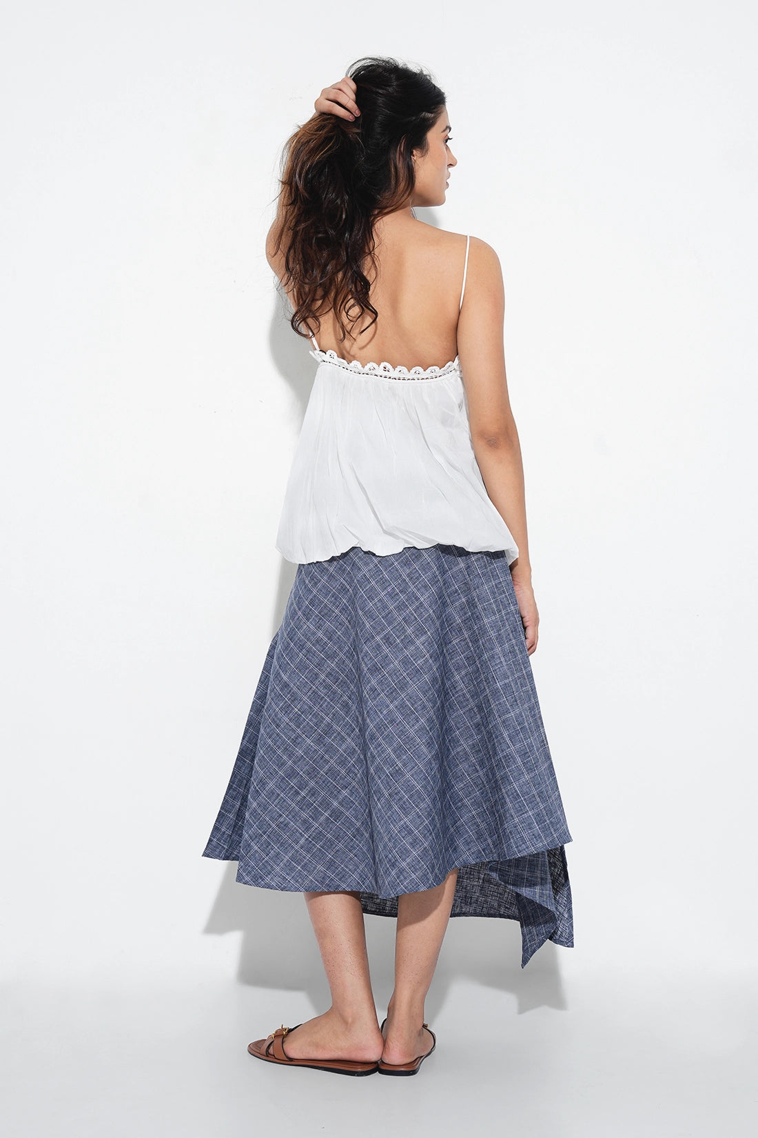 Asymmetric Checkered Slit Skirt