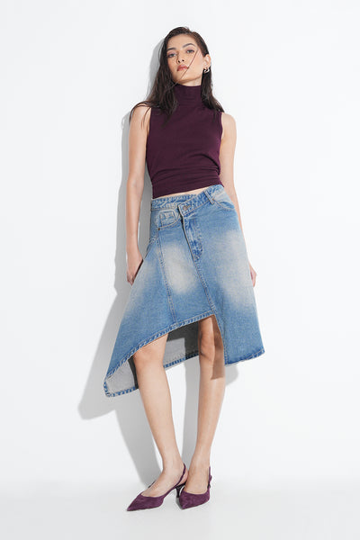 Asymmetric Midi Denim Skirt