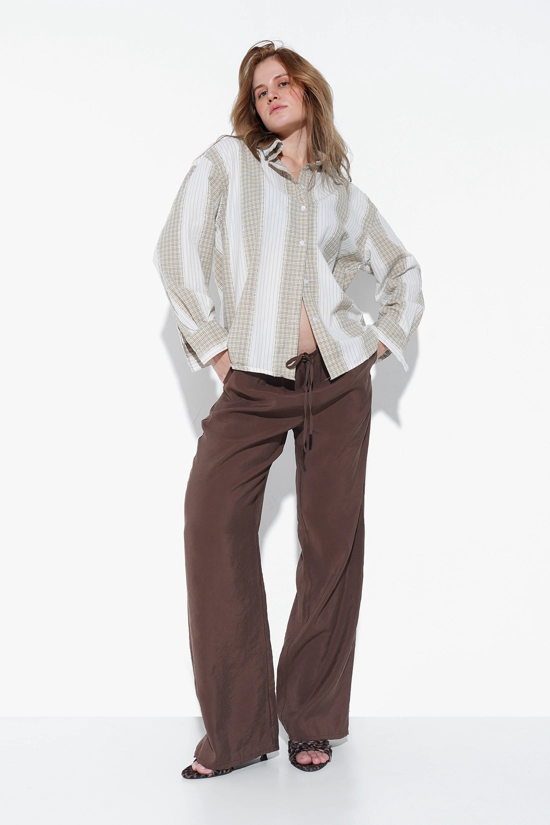 Beige Mismatch Fabric Shirt