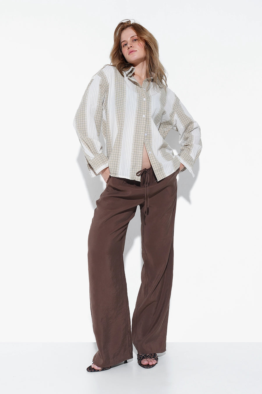 Beige Mismatch Fabric Shirt