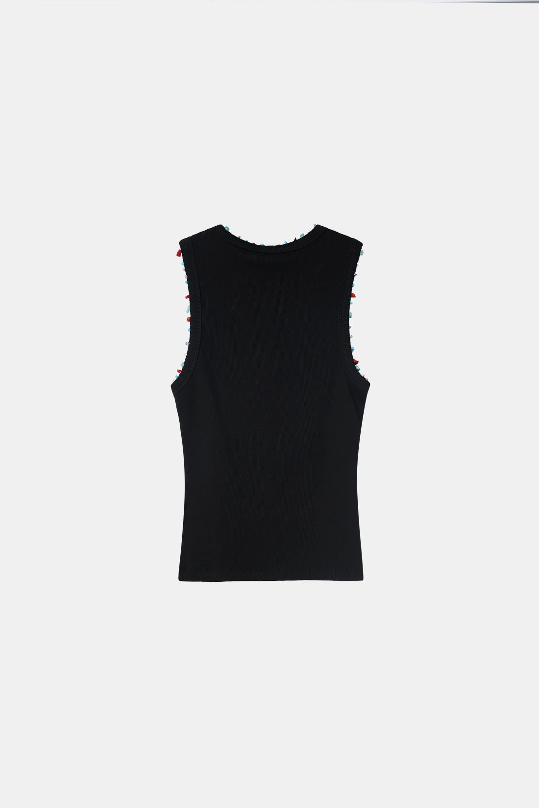 Beaded Ribbed Top- Black