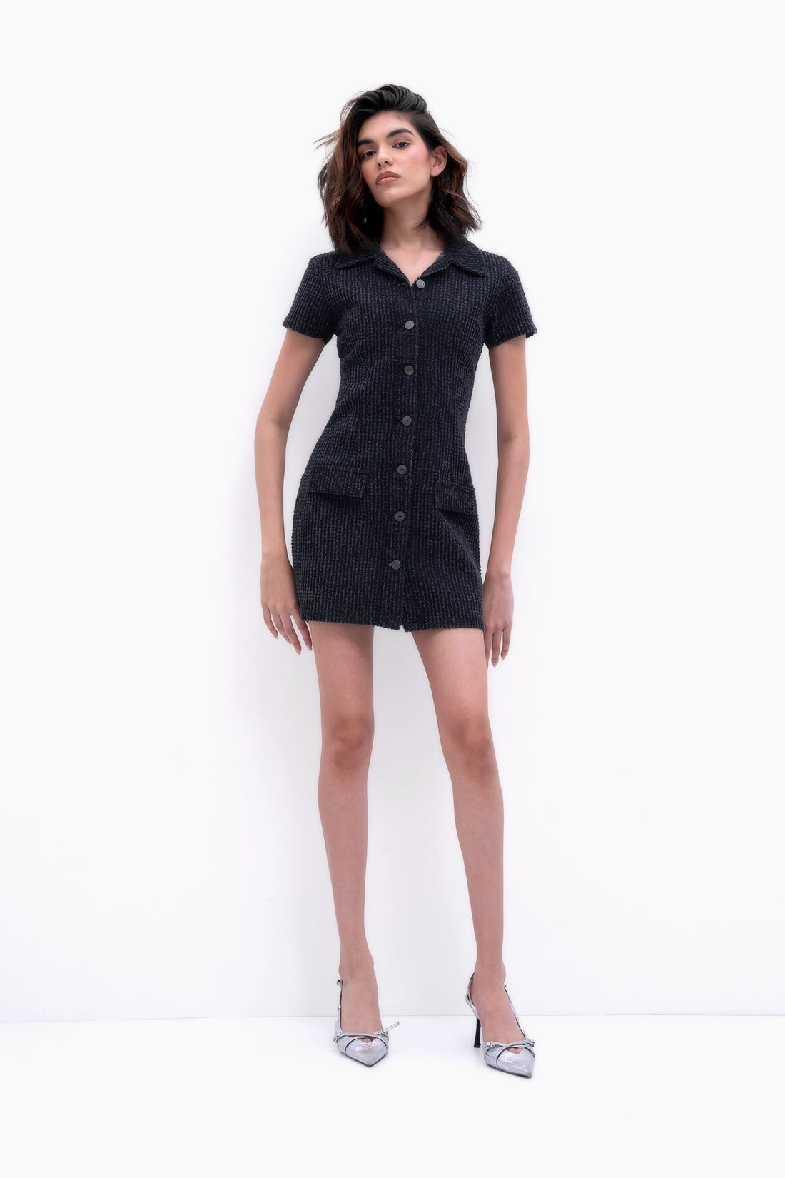 Black Handwork Denim Dress