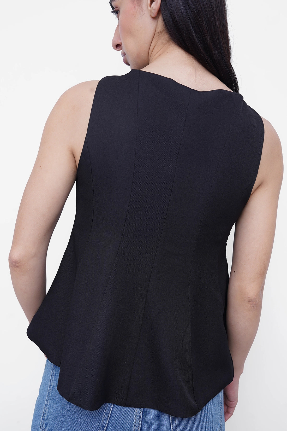 Black Panelled Peplum Top