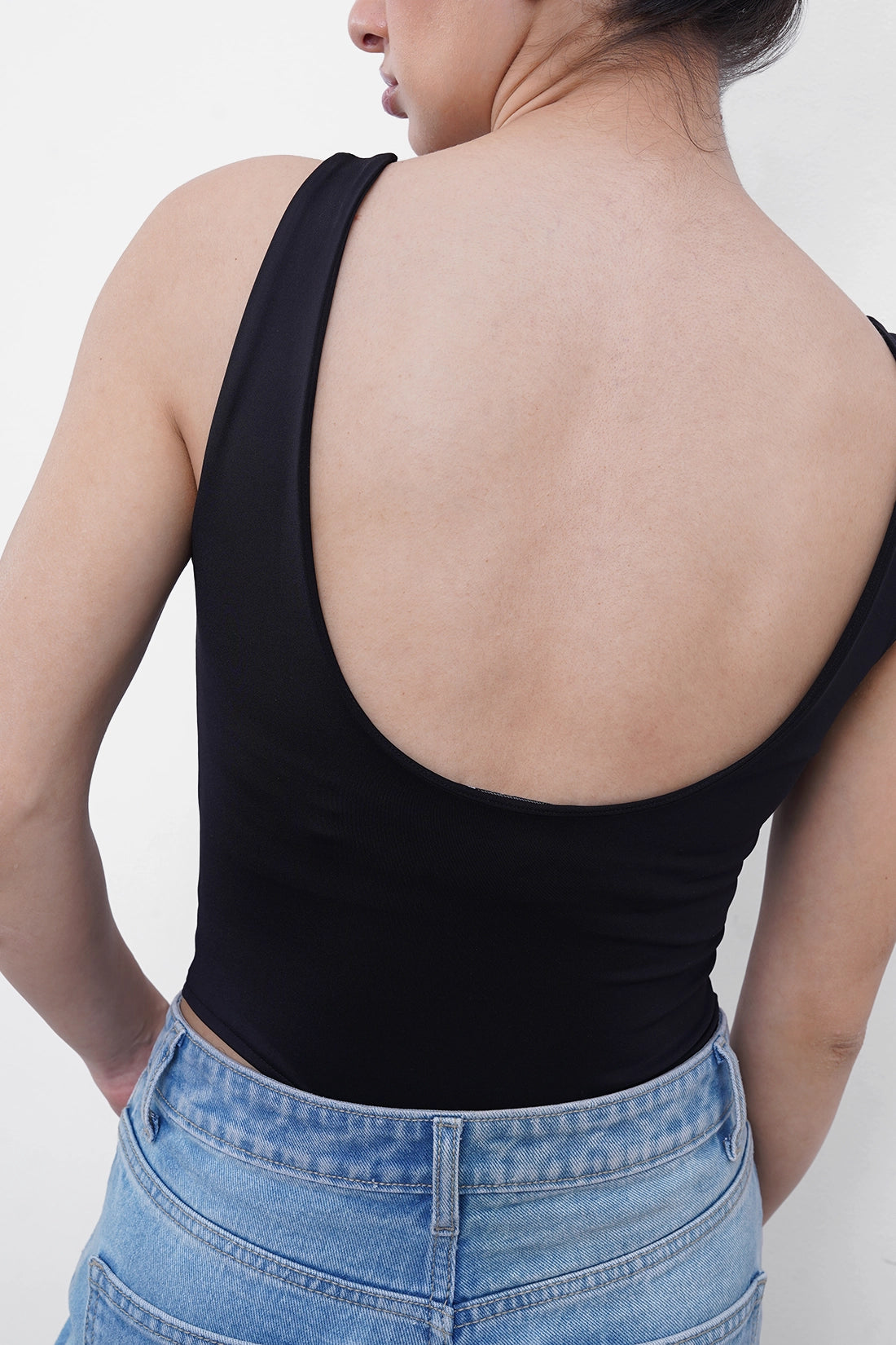 Black Deep-Back Polyamide Bodysuit