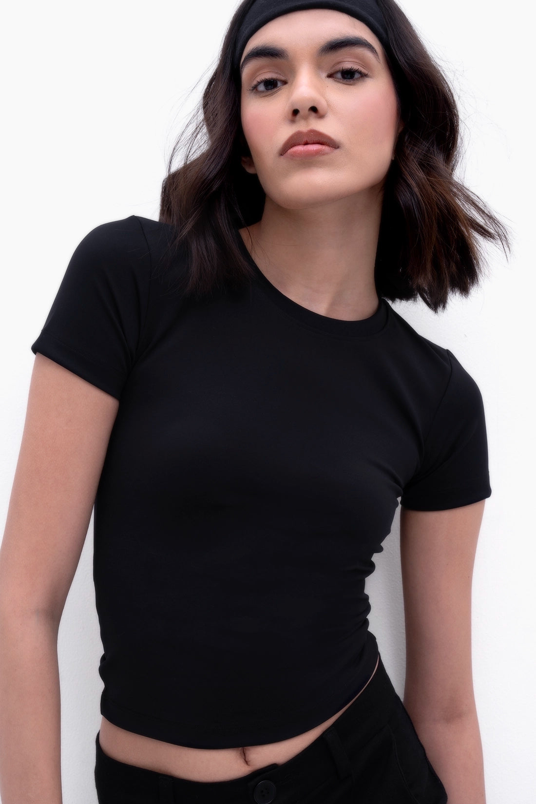 Black Polyamide Fitted T-Shirt