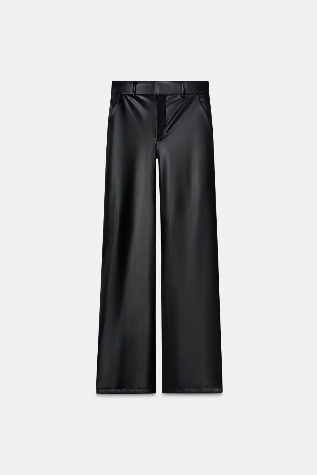 Black Leather Feel Straight Fit Pants