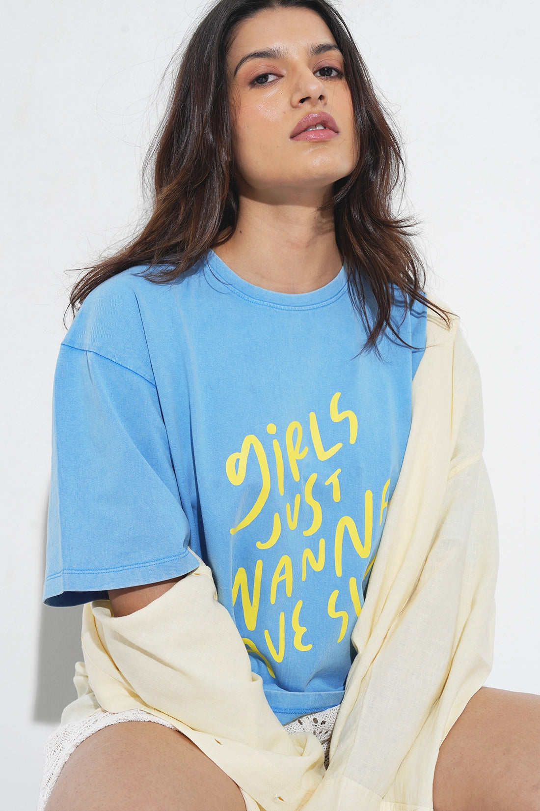 Blue Acid Wash Relaxed T-Shirt