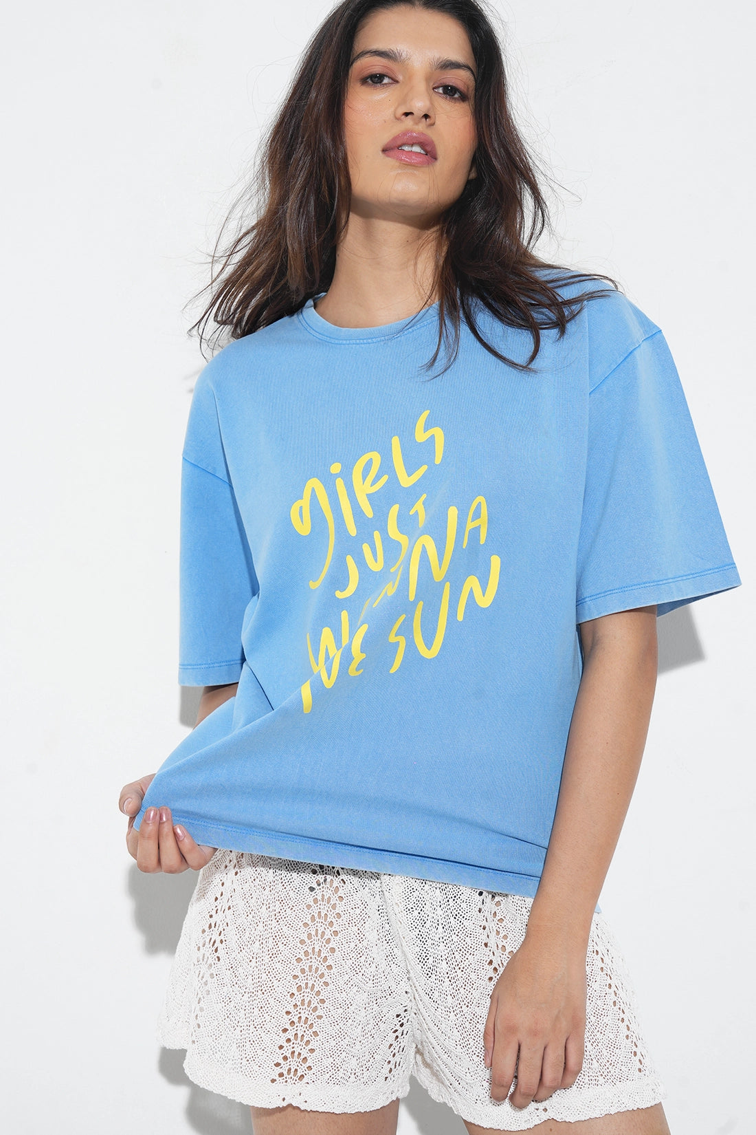 Blue Acid Wash Relaxed T-Shirt
