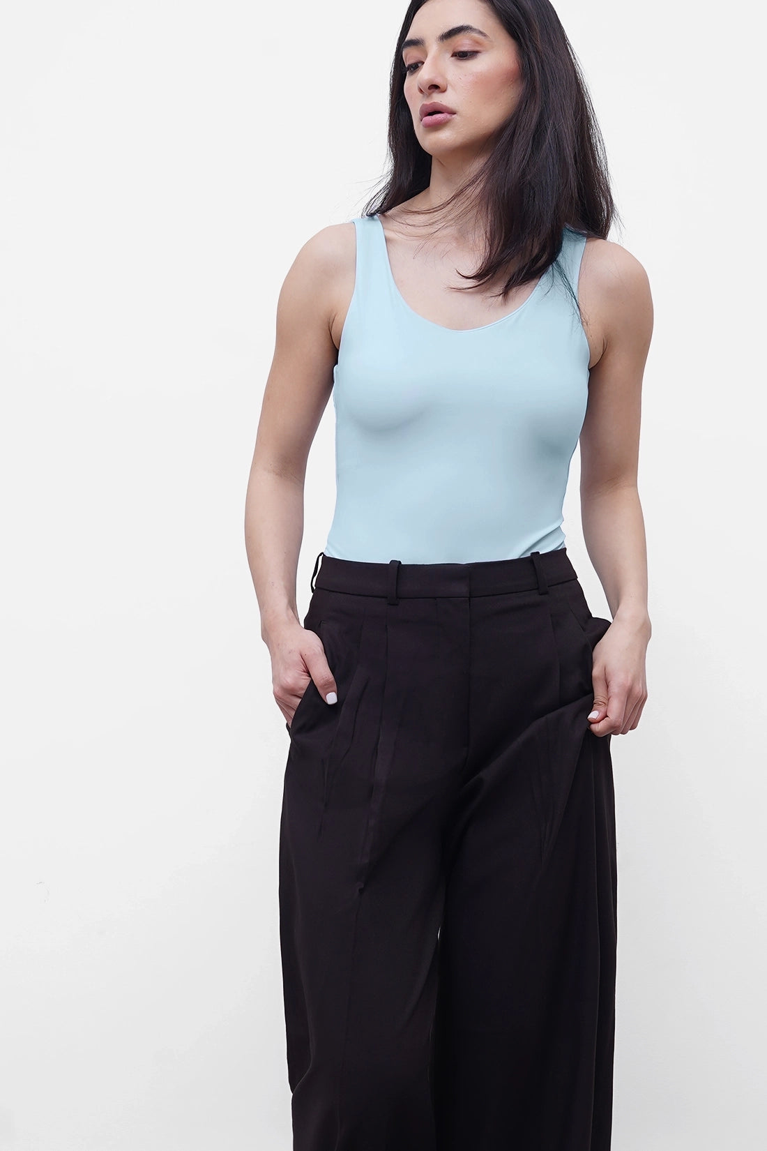 Blue Deep-Back Polyamide Bodysuit