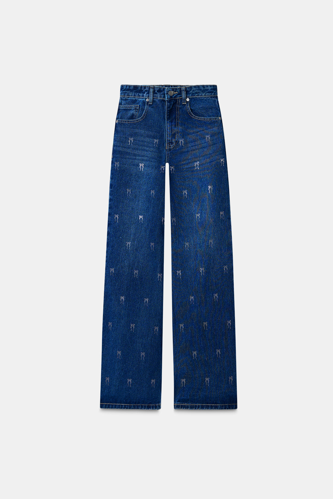 Bow Studded Straight-Leg Jeans