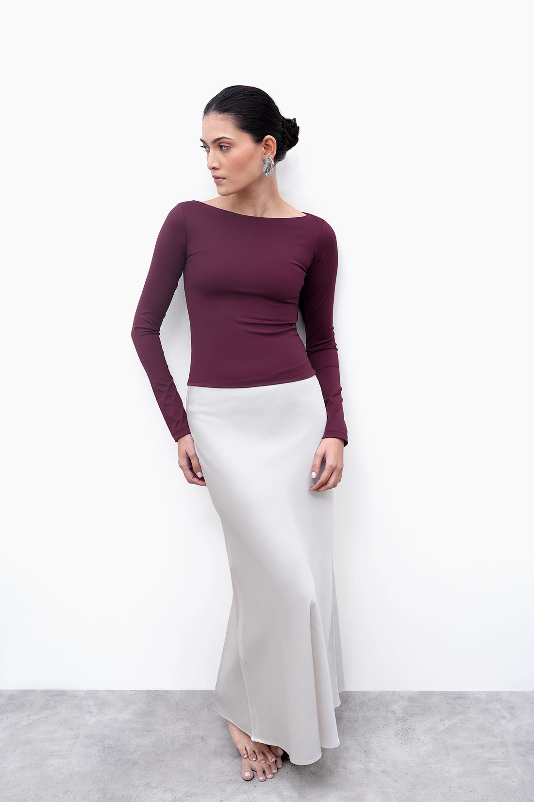 Burgundy Long-Sleeve Polyamide Top