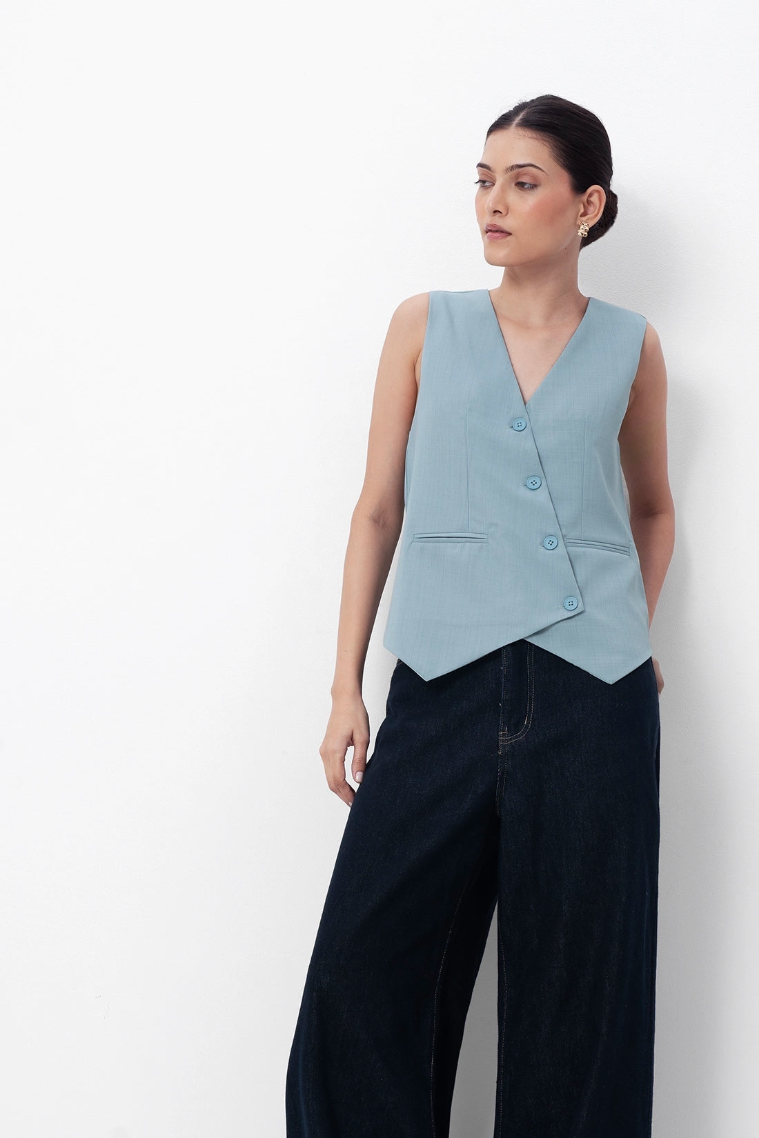Cloud Blue Asymmetric Tailored Waistcoat