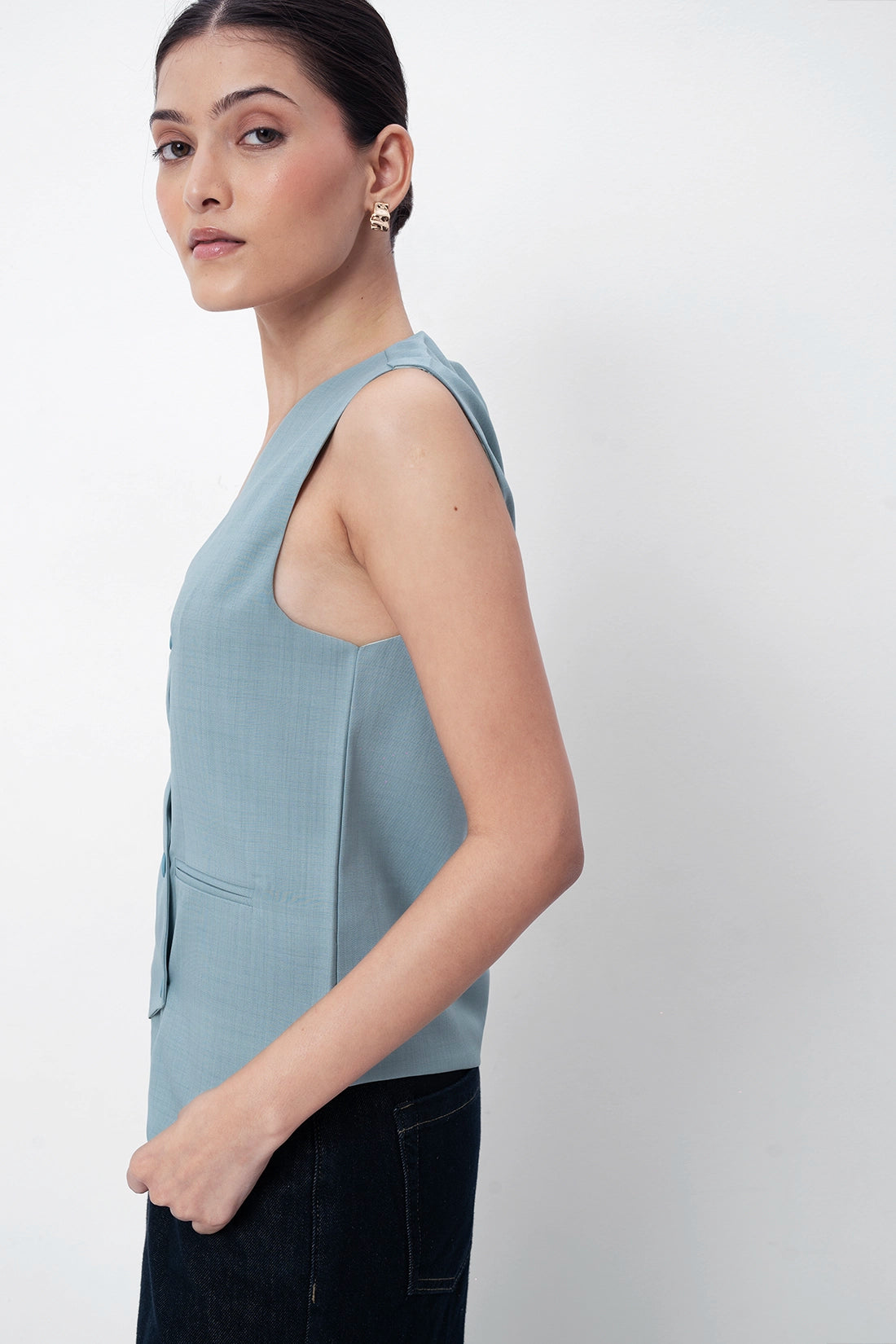 Cloud Blue Asymmetric Tailored Waistcoat