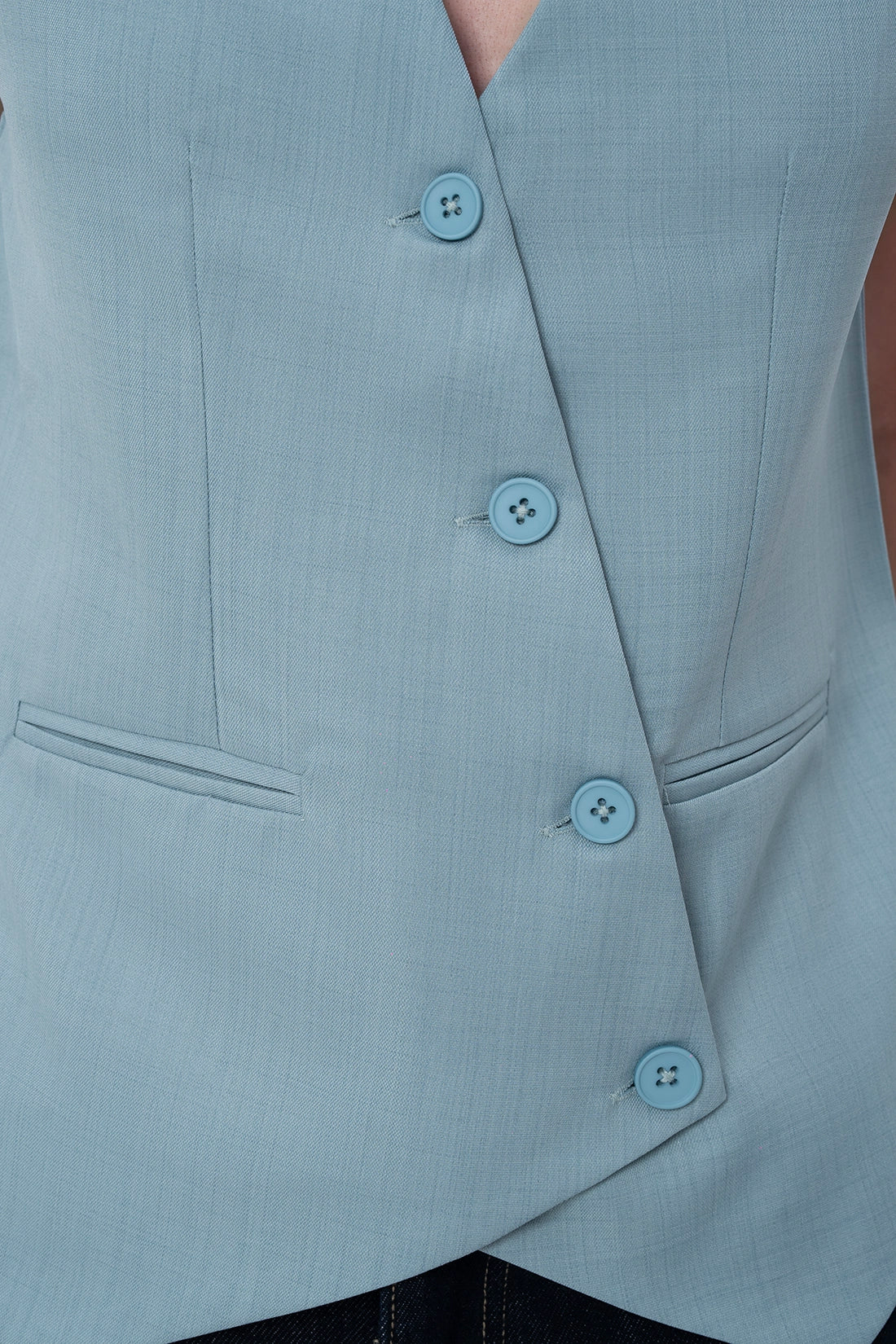 Cloud Blue Asymmetric Tailored Waistcoat
