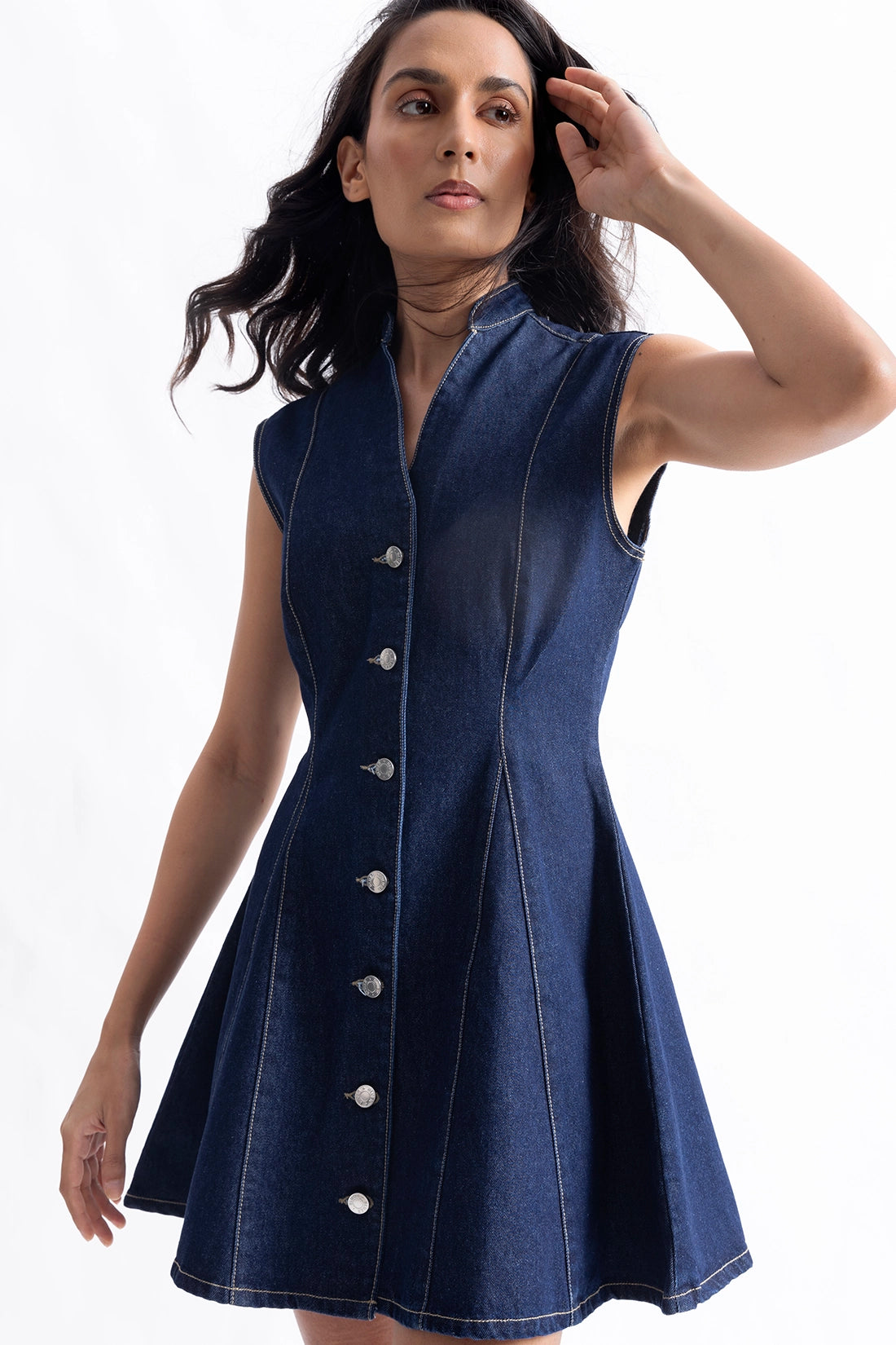 Denim Paneled Pleat Dress