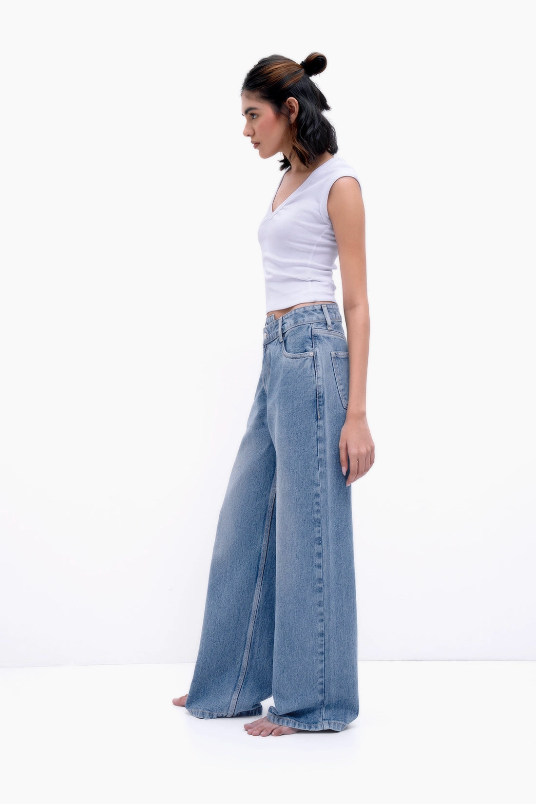 Crossover Wide-Leg Jeans