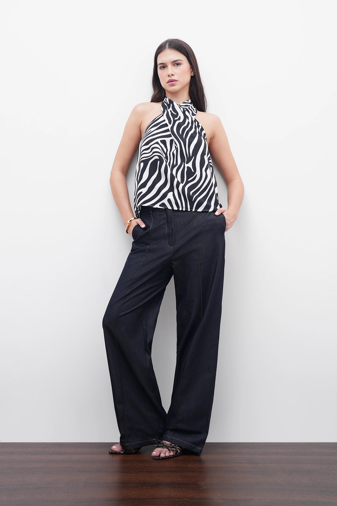 Halter Neck Zebra Print Top