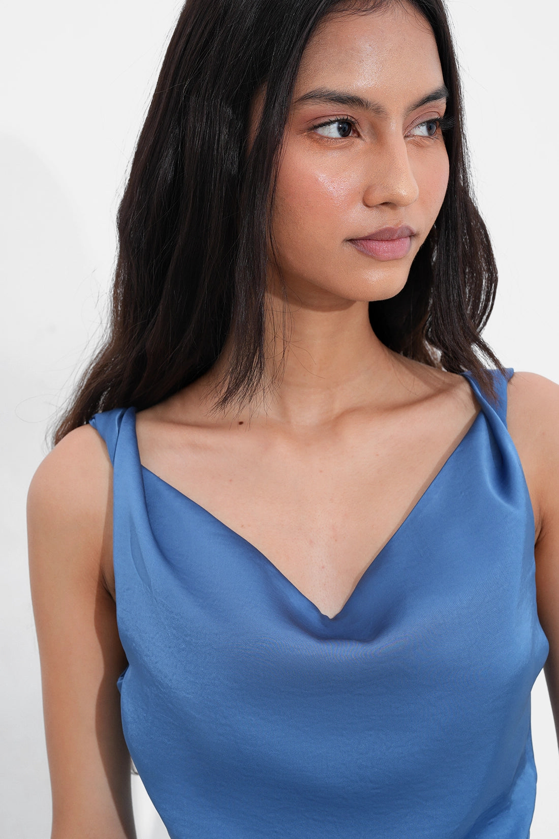 Blue Satin Midi Dress