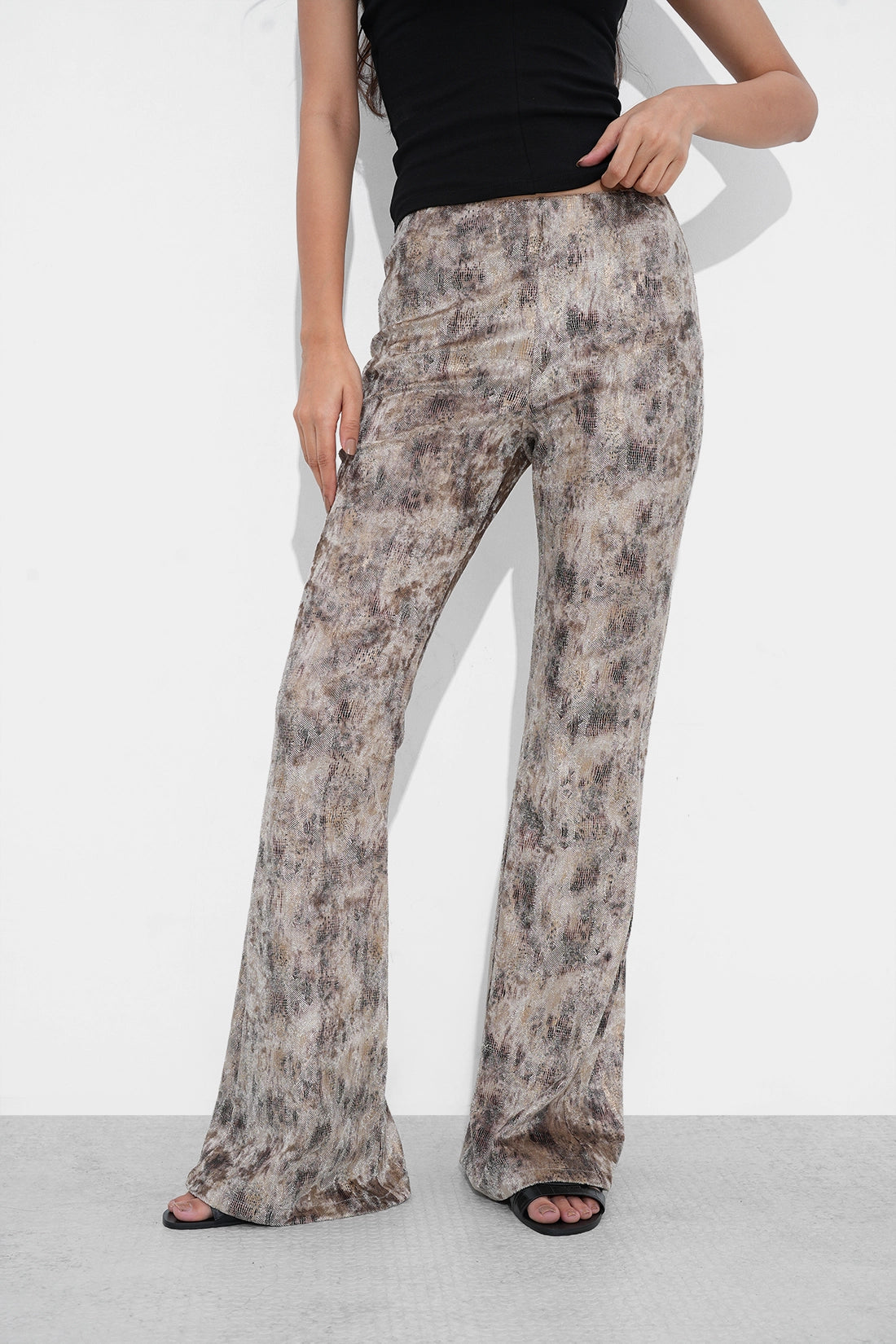 Gold Snake Print Flared Trousers
