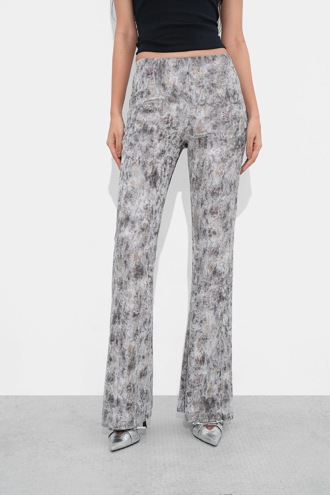 Silver Snake Print Flared Trousers