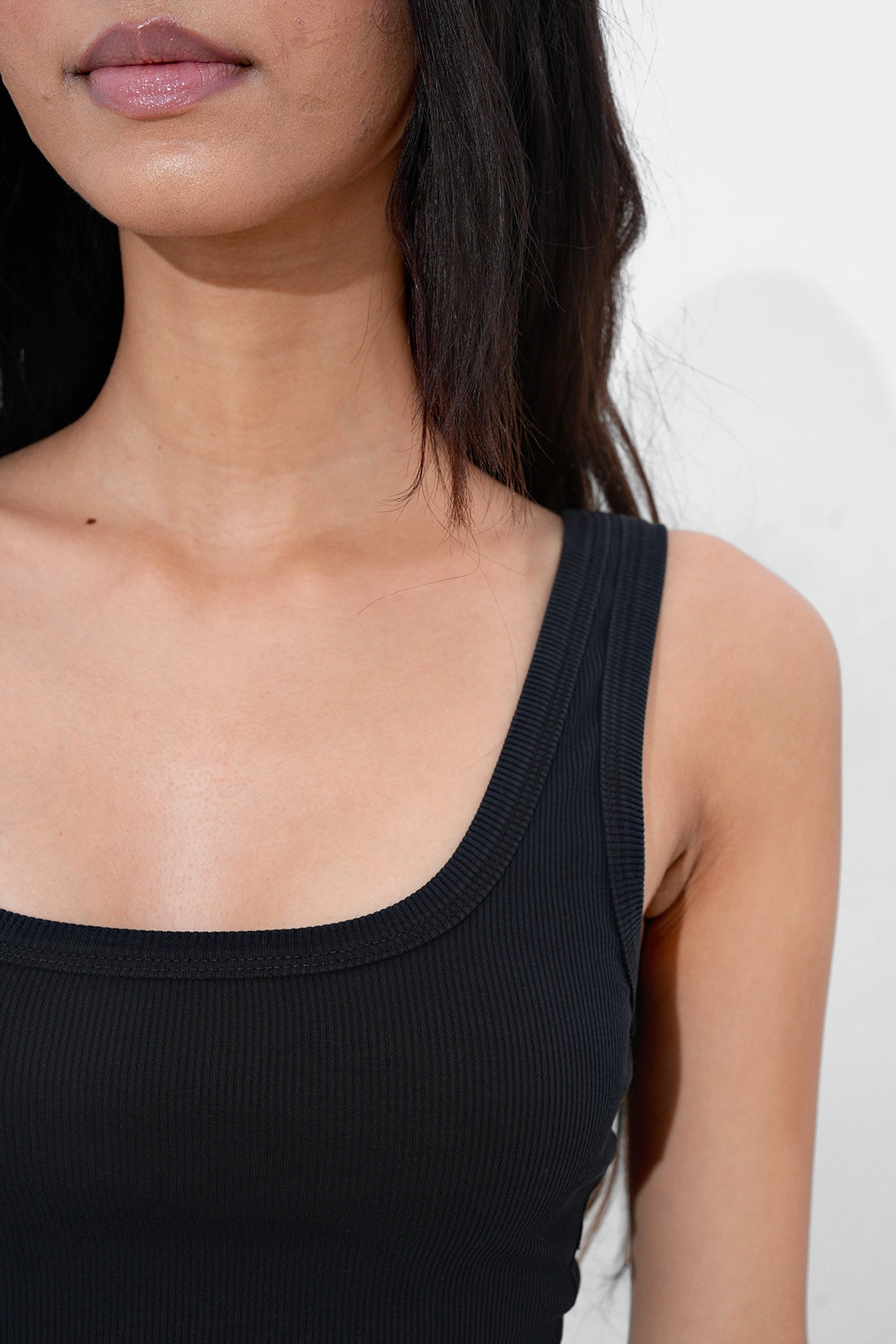 Black Ribbed Square Neck Top