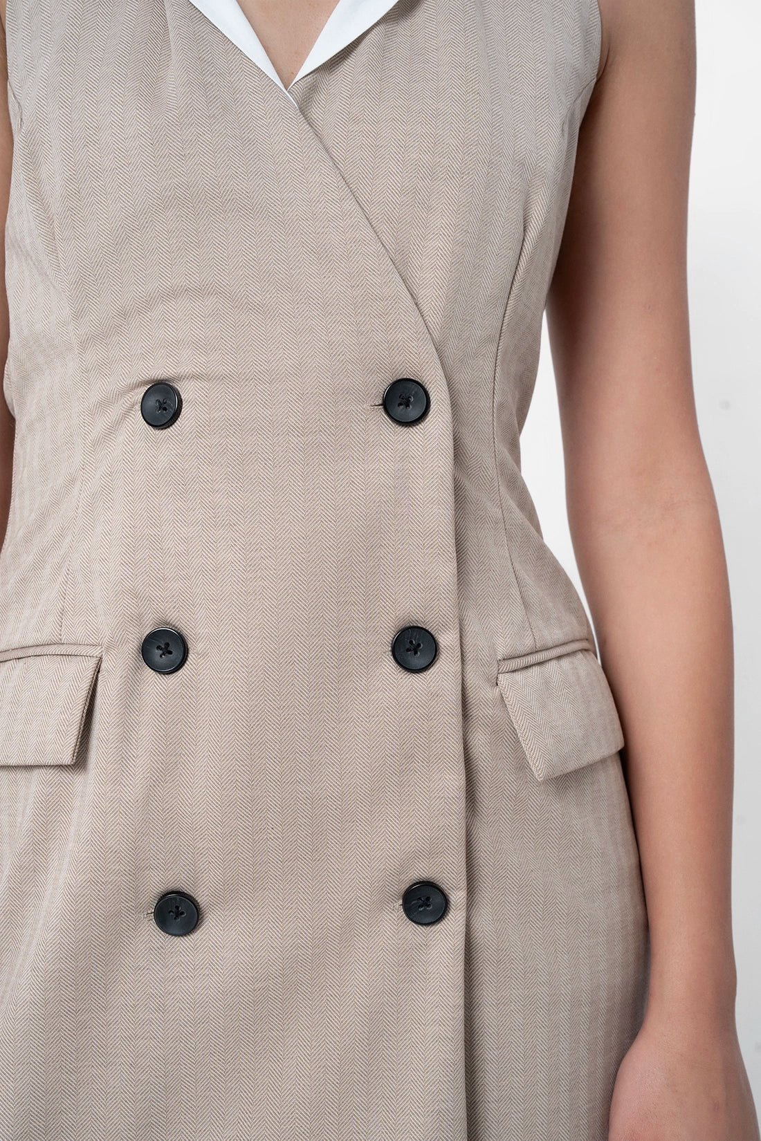 Beige Contrast Collar Dress