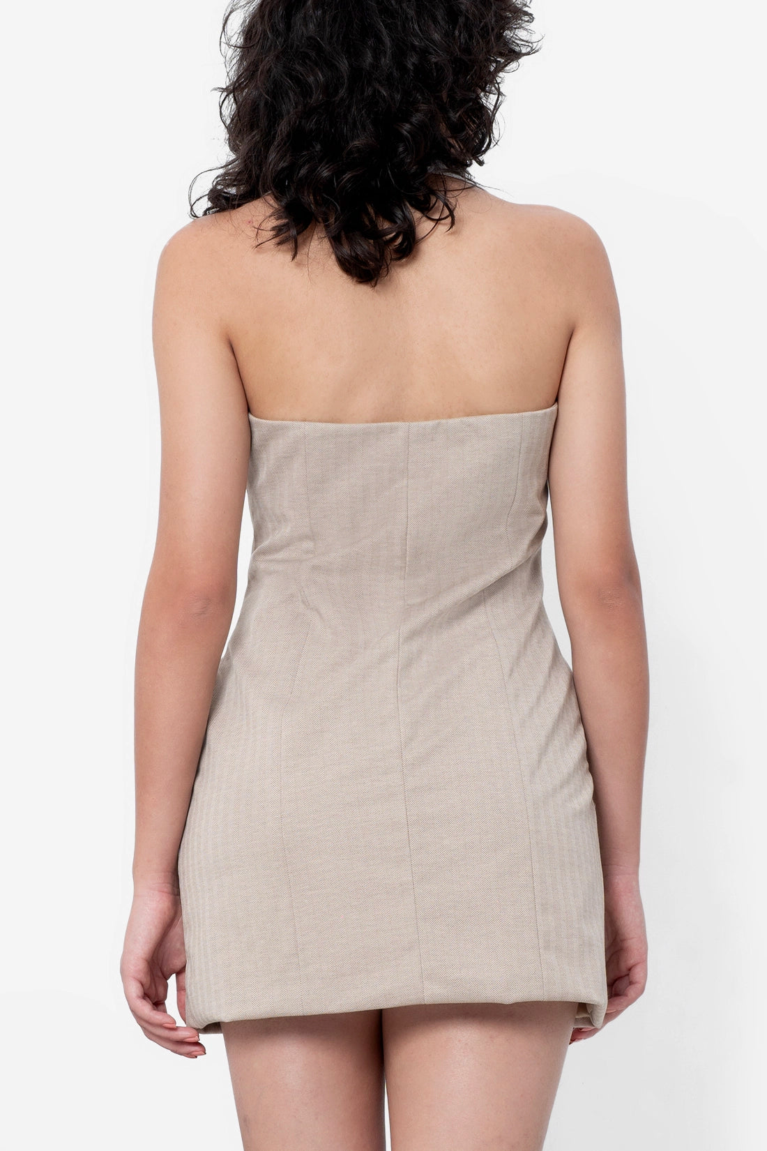 Beige Contrast Collar Dress