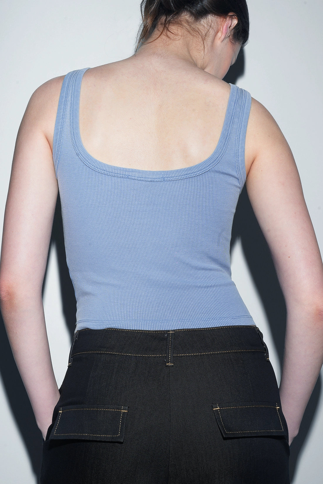 Blue Ribbed Square Neck Top