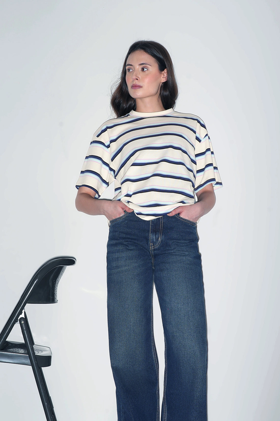Striped Oversized T-Shirt In Blue