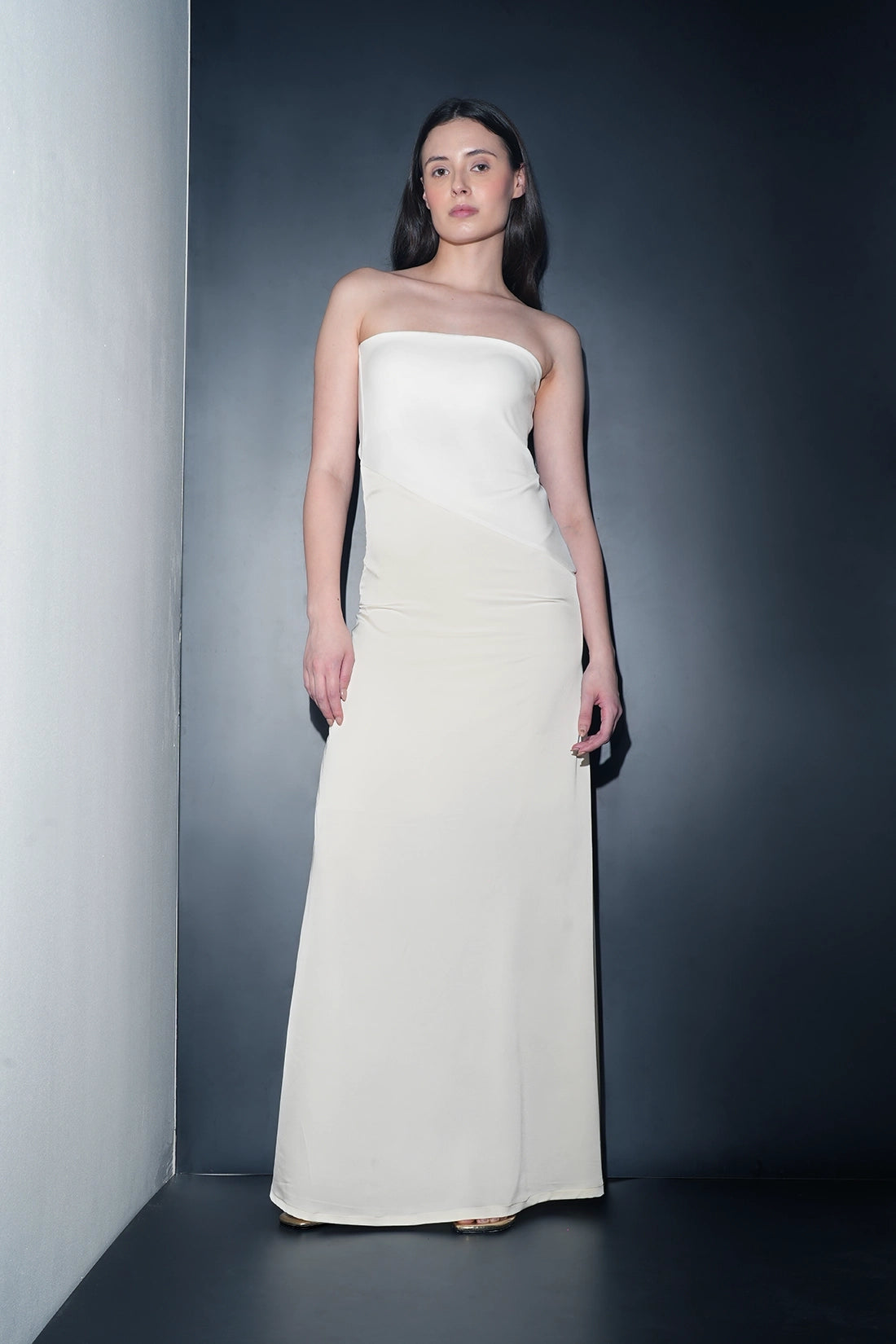 White Asymmetric Maxi Dress