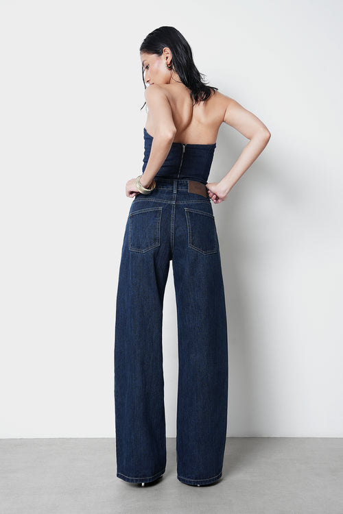 Dark-Wash Slubbed Straight Jeans