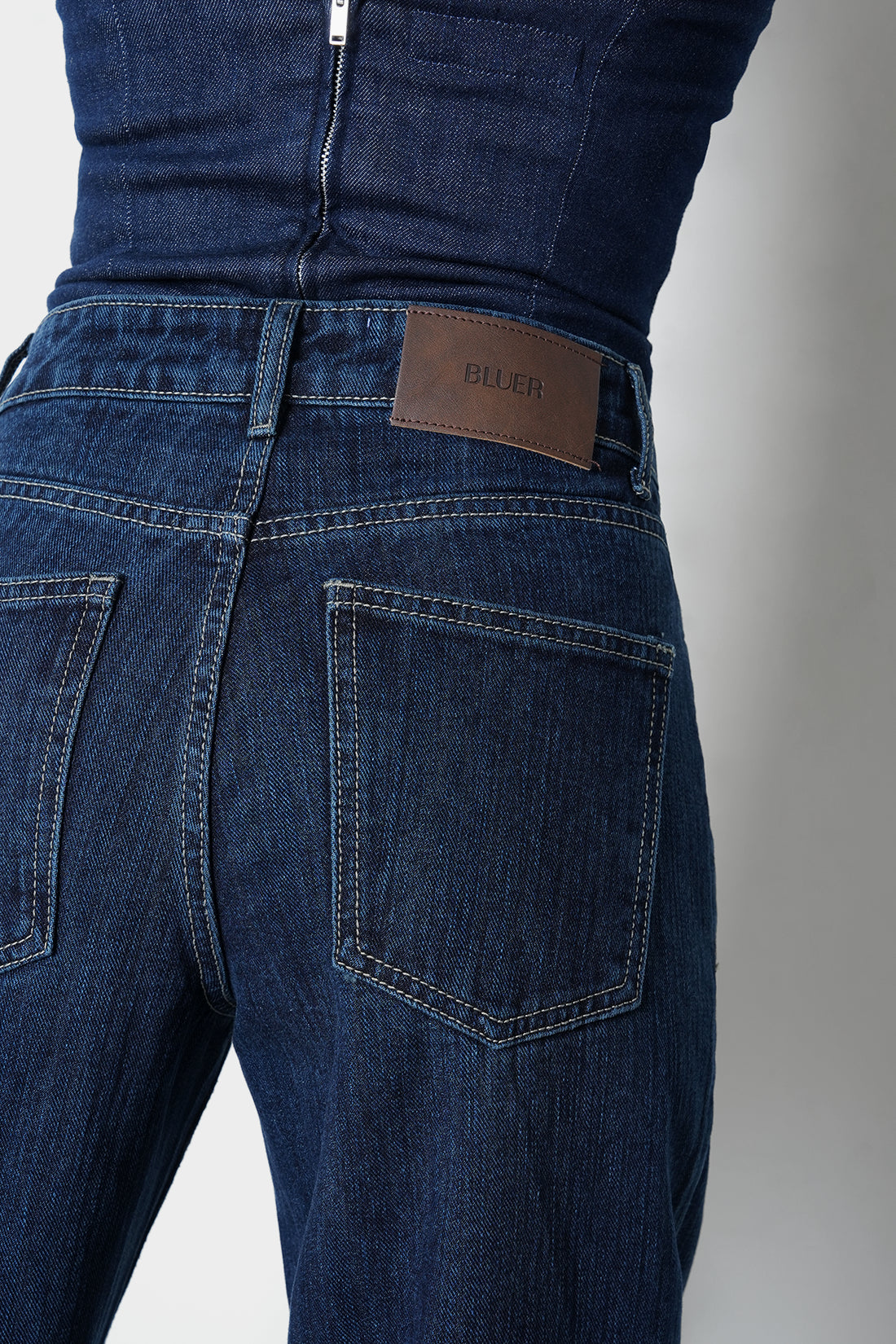 Dark-Wash Slubbed Straight Jeans