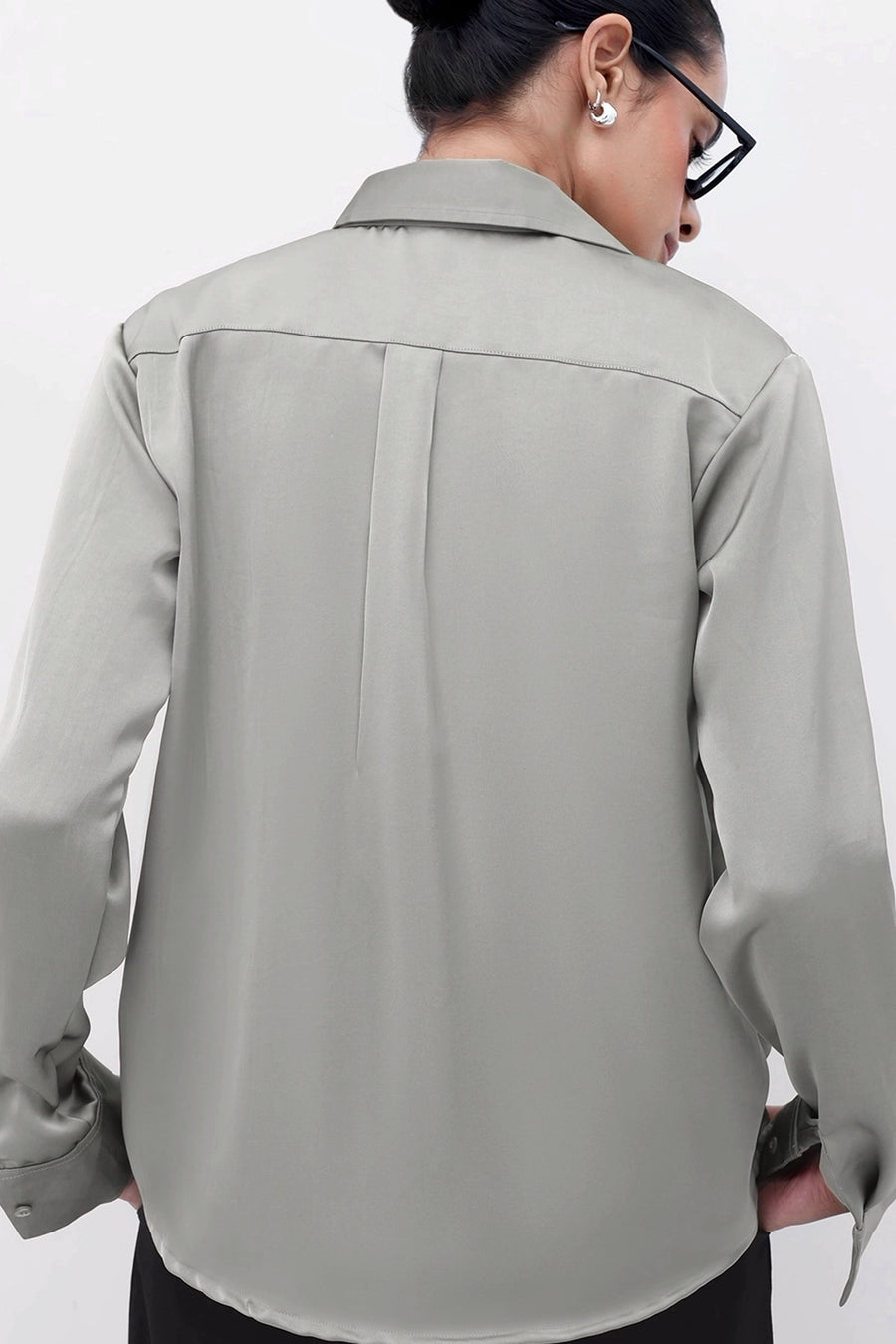 Sage Buttoned Satin Shirt