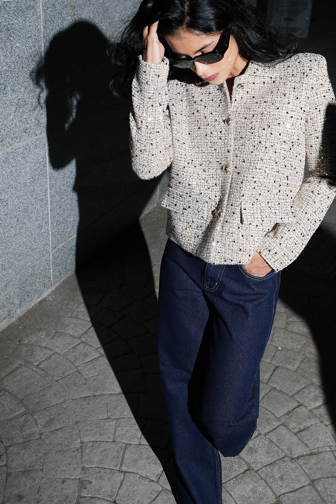 Gold-Sequined Tailored Shacket