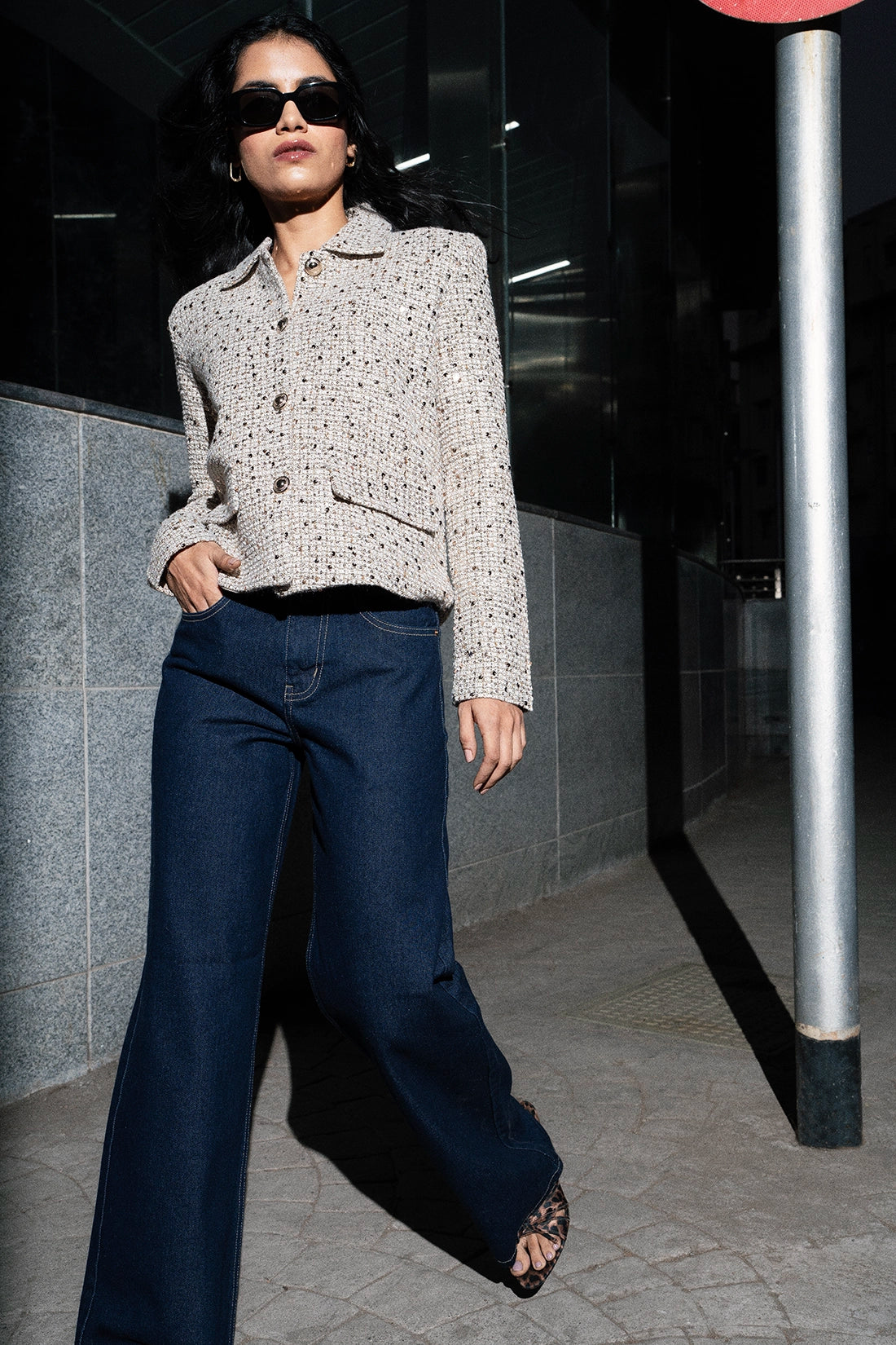 Gold-Sequined Tailored Shacket