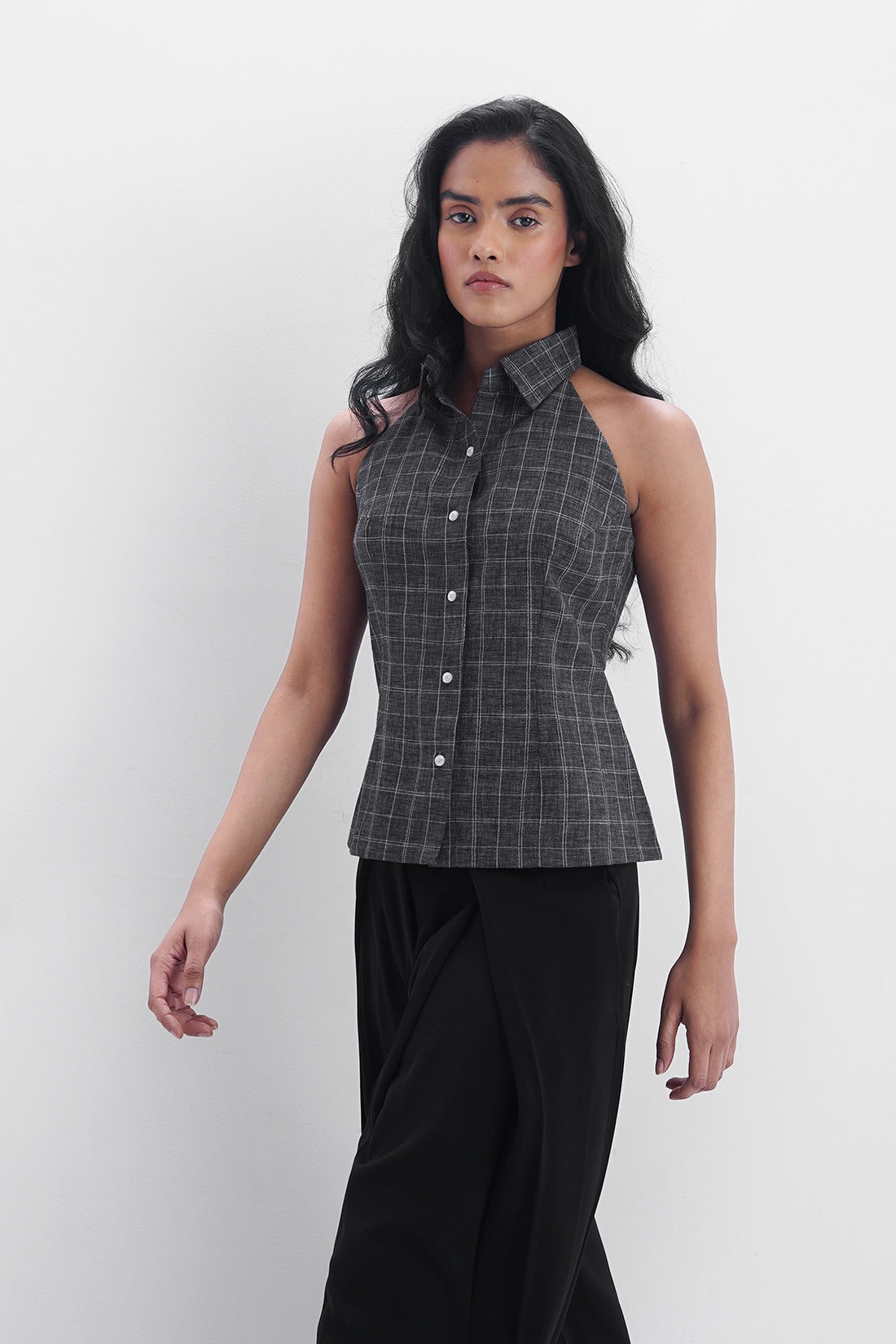 Grey Checkered Halter Shirt
