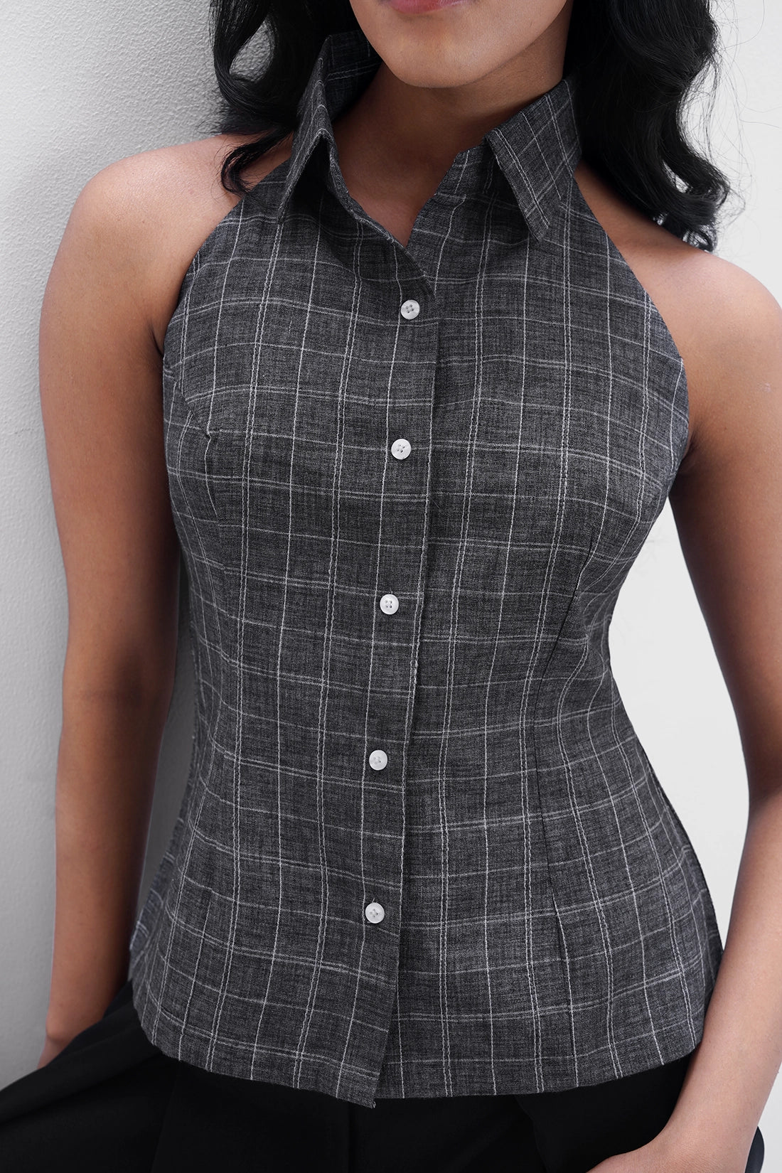 Grey Checkered Halter Shirt