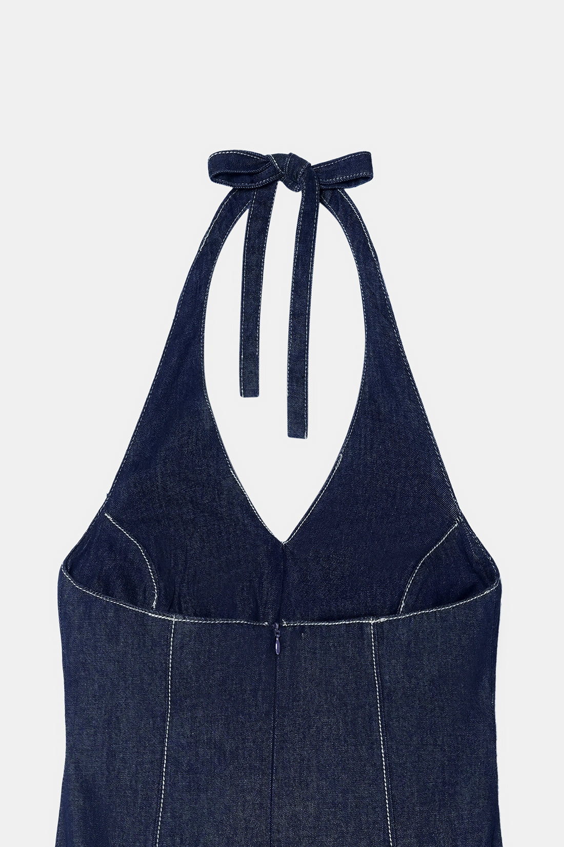 Halter-Neck Denim Midi Dress