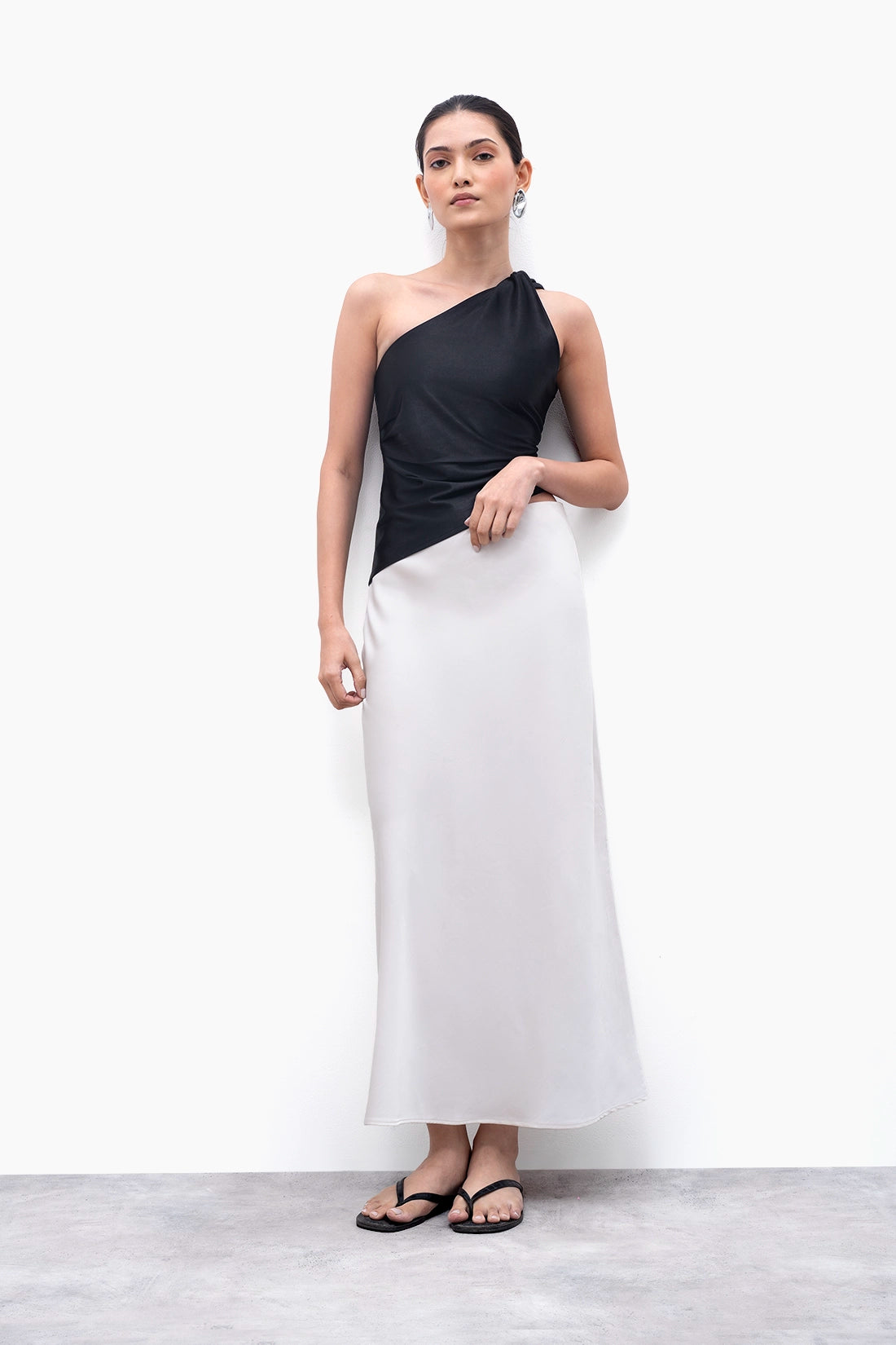 Metallic Black Asymmetric Ruched Top