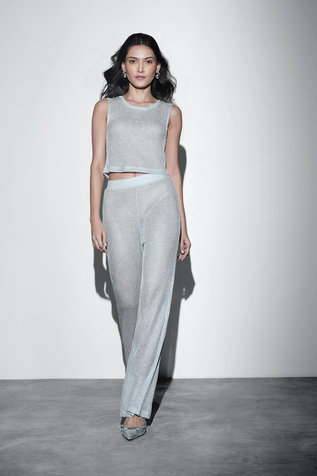 Metallic Knit Co-ord Set – Silver