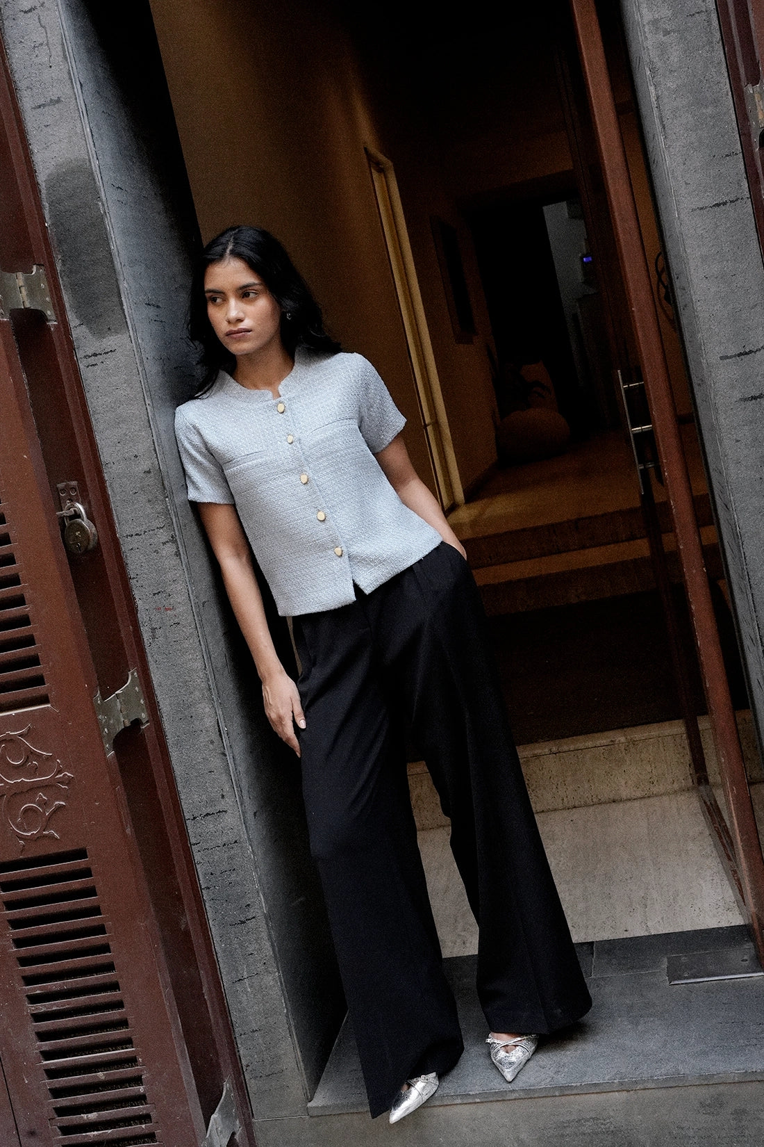 Misty Blue Tweed Cardigan