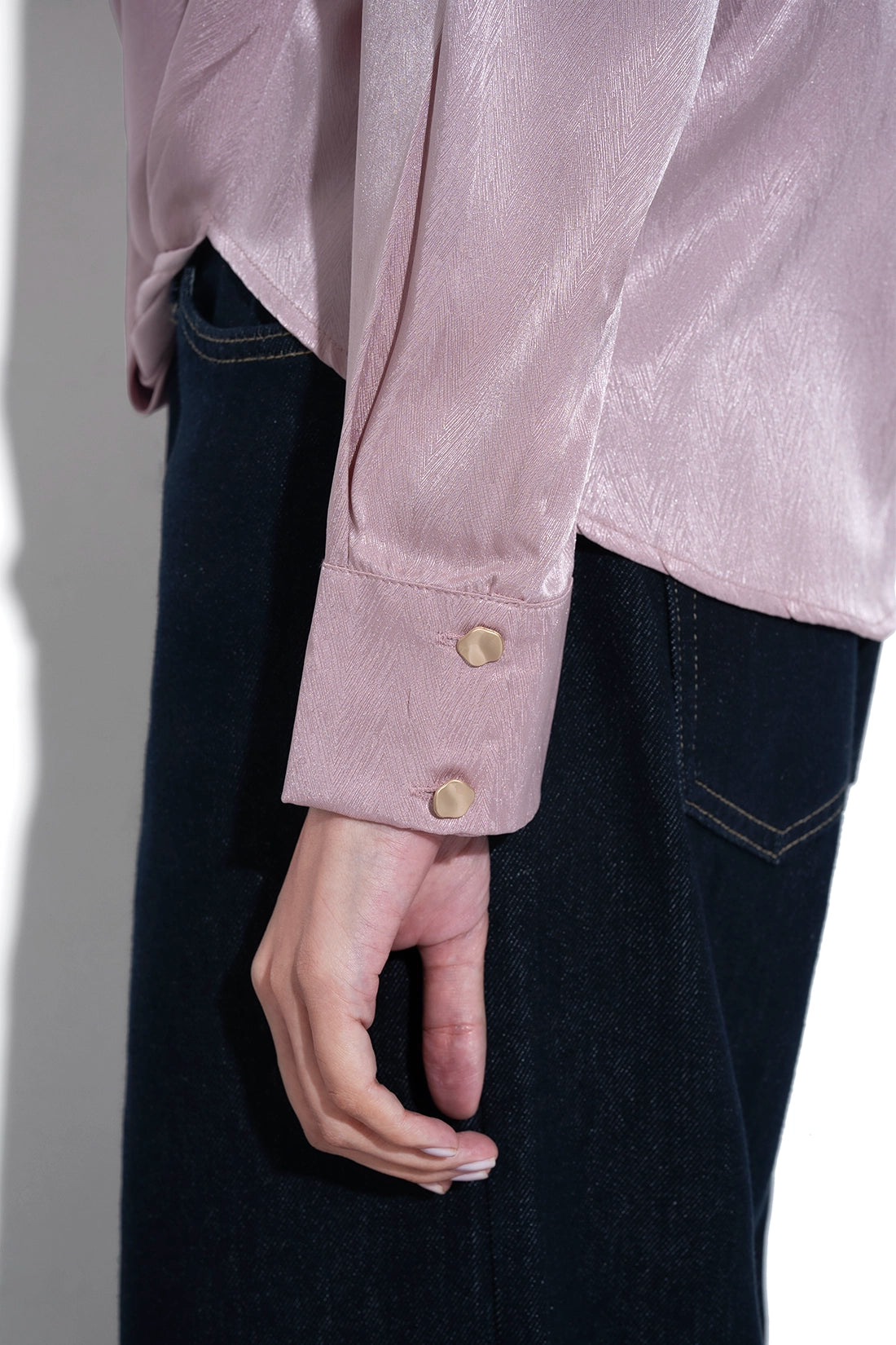 Pink Textured Satin Knot Shirt