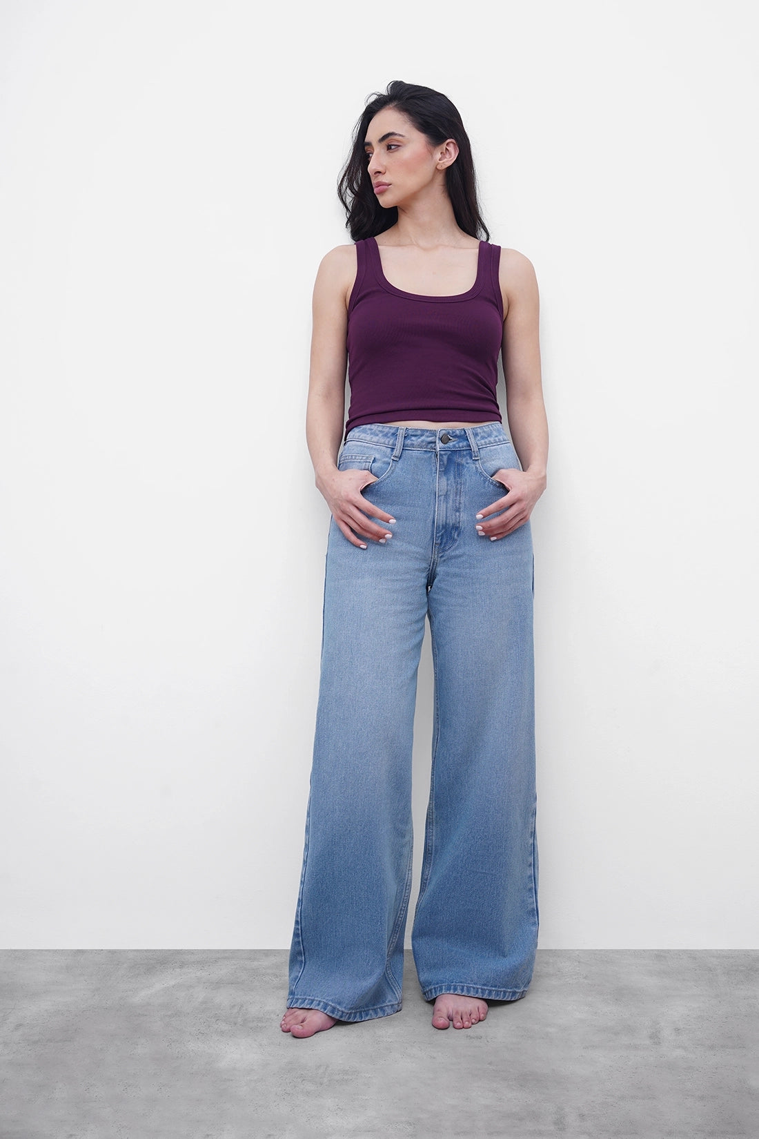 Plum Ribbed Square Neck Top